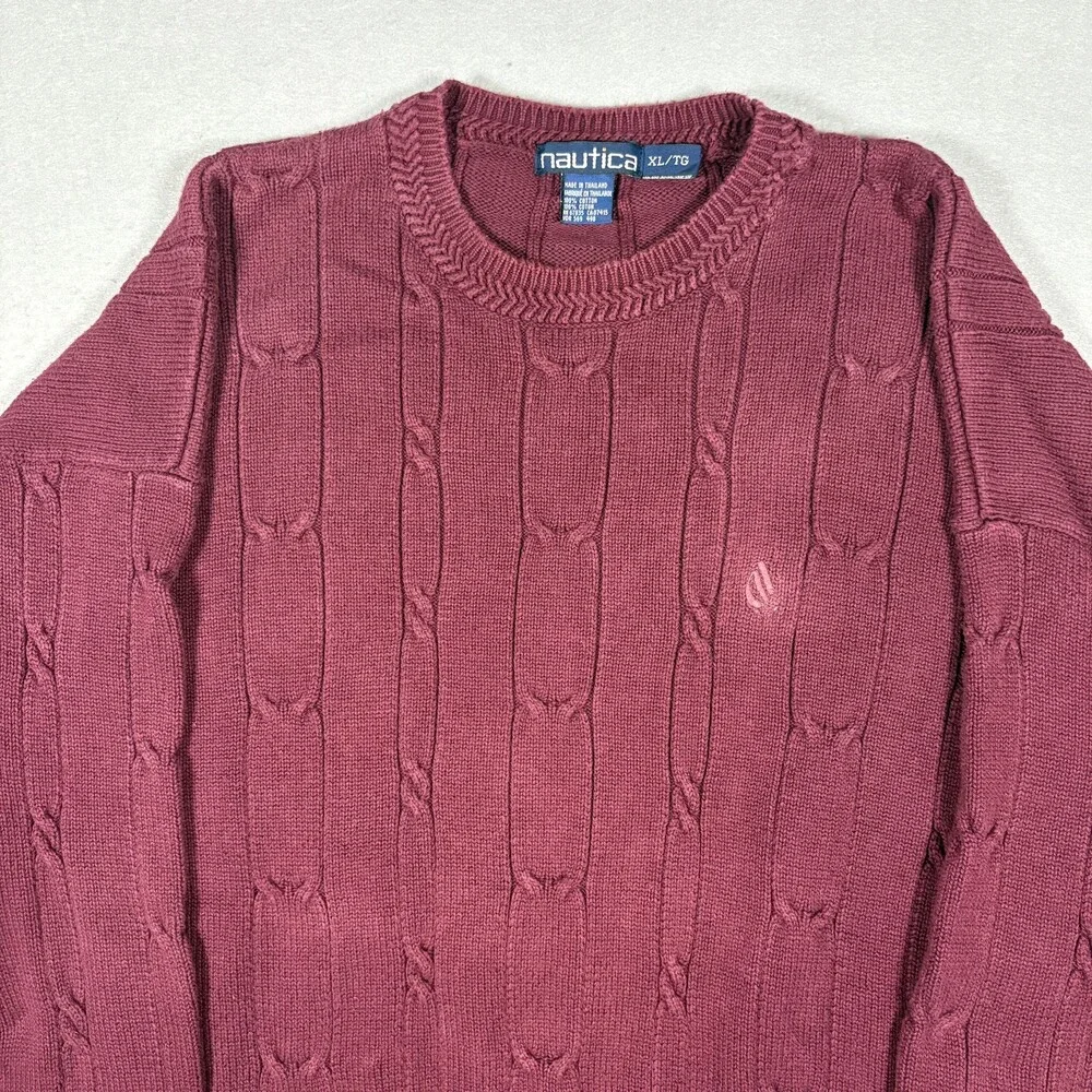 Vintage 90s Nautica Men's Cable Knit Sweater Crew Neck Regular Size XL